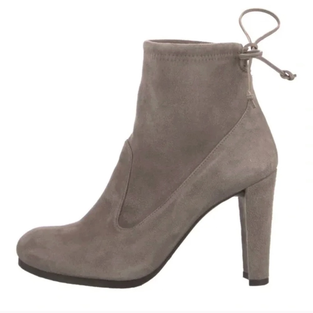 Stuart Weitzman Glove Tie-Back Suede Taupe Ankle Boots. Sz 7.5 NWOT. Not Worn.